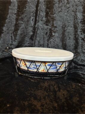 Temptations Blue, White & Yellow Oval Ceramic Baker with Rack